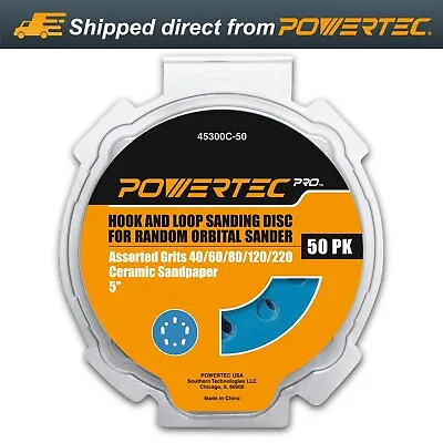 POWERTEC 5-Inch Hook And Loop Sanding Disc Assorted Grits 40/60/80/120/220 • $24.99
