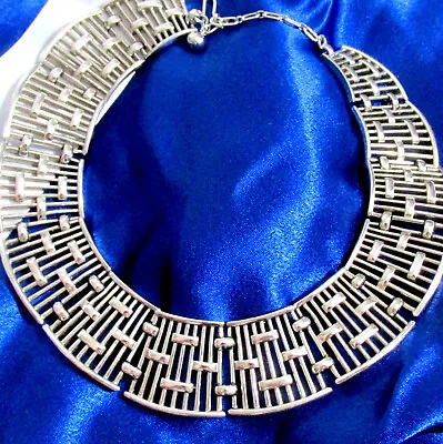 Vtg Runway Modernist Trifari  Colonnade  Wide Necklace Silver Plated Ad Piece • $154.99