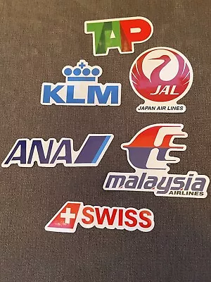 Pack Of 6 Airline Stickers - Swiss ANA KLM TAP Malaysia Airlines Japan Air • £5.99