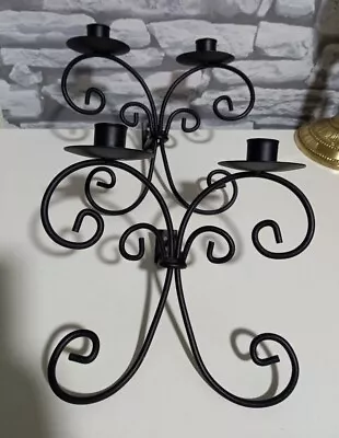 VINTAGE ! SET Of 2 X BLACK 2 ARMS METAL WALL SCONCE Candle Holder Size 20 X 21cm • £29.99