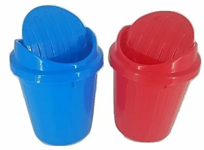 Desktop Mini Trash Can Rubbish Bin With Swing Lid Set Of 2 (Red Blue) • $12.95