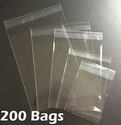 200 Clear Resealable Recloseable Self Adhesive Seal Cello Lip Tape Plastic Bags • $14.49