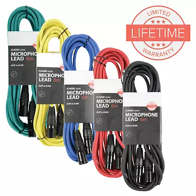 5 X 6M XLR To XLR Microphone Cables Audio Leads Multi Coloured Lifetime Warranty • £32.99