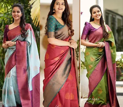 £24.99 • Buy Banarasi Silk Saree Indian Wedding Party Formal Ethnic Wear Women Sari Blouse