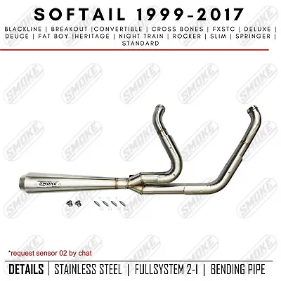 Exhaust Custom 2-Into-1 Fits For Harley Davidson Softail 1999-2017 Full System • $420