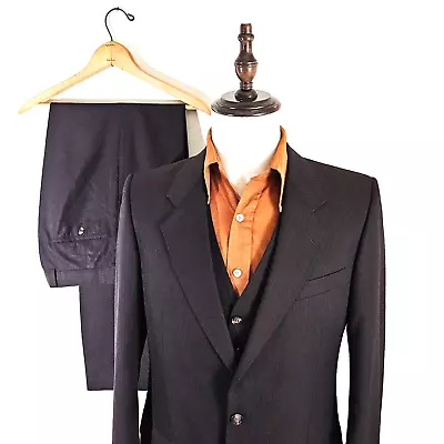 Vintage 60s 70s Italian Brown Pinstripe 3pc Mens Suit Jacket 40 R Pants 33 • $119