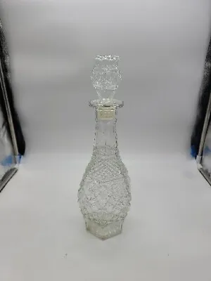 Whiskey Decanter Vintage Glass Hexagonal With Stopper 14.5  Tall • $10