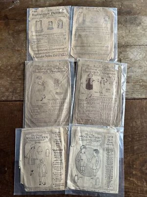 $25 • Buy Lot Of 6 Antique Vintage Children's Girls Baby Sewing Patterns