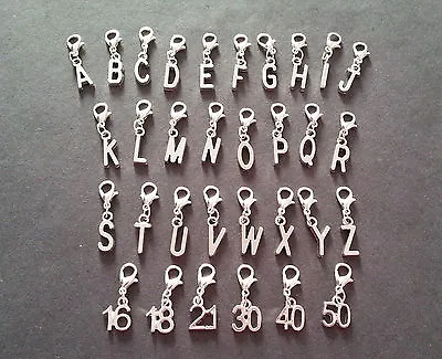 Clip On Dangle Charms Initial Letter Alphabet AZ Ages Numbers For Memory Locket  • £1.39