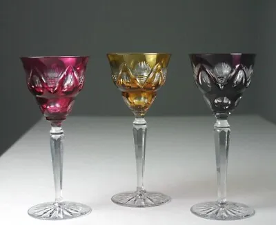 £172.99 • Buy 3 Vintage Bohemian  Crystal  Cut-to-Clear Hock Wine Glass Goblet