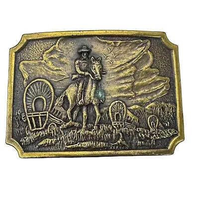 Vintage Horse Cowboy In The Saddle Belt Buckle Western Covered Wagon Pioneer • $15