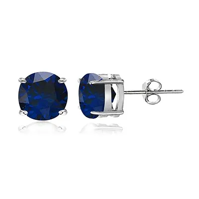 Sterling Silver Created Blue Sapphire 7mm Round Stud Earrings • $16.99