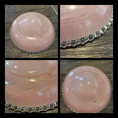 Vintage Pink Glass Ceiling Shade Leaves Beaded Light Shade 4 Hole Shade Antique  • $27