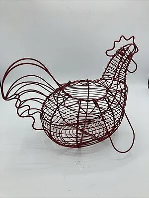 Red Wire Chicken Shaped Egg Holder Stand Kitchen Storage Basket • £15