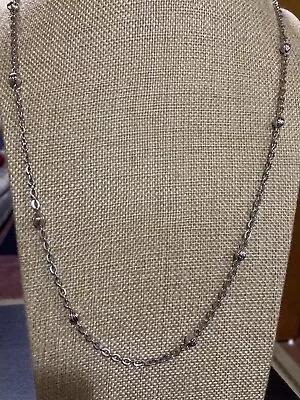 Monet Signed Long Silvertone Flat Oval Link Chain With Silvertone Ball Stations  • $18.99