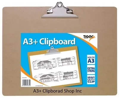 Tiger A3+ Masonite Hard Board - Clipboard HeavyDuty Metal Clip • £11.99
