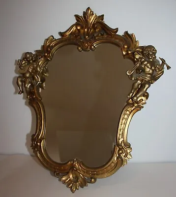 Vintage Gold Gilt Wall Mirror Angels Made In Italy 14  X 20  • $89.99