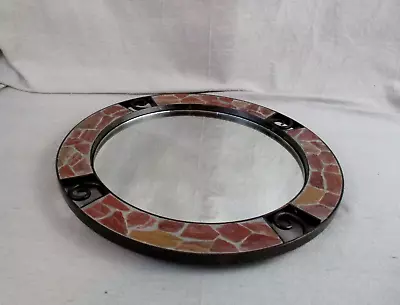 Pier One 13  Round Metal Stone Mosaic Vanity Table Top Or Wall Hanging Mirror • $24.95