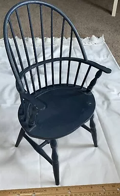 Windsor Style Doll Chair Blue Butt Seat Carved Spindles 14” Tall Vintage • $28.75