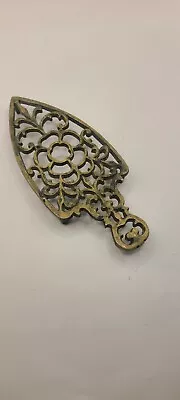 Vintage Cast Iron Footed Metal Trivet-Gold Paint-Flat Iron Open Work Design-7.5  • $24.95