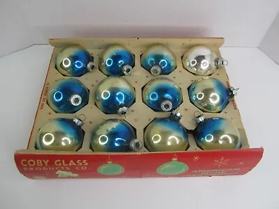 Vintage Coby Glass Products Christmas Tree Ornaments W Original Box Blue Silver • $29.99
