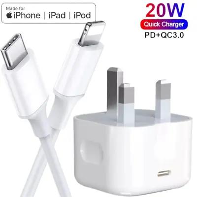 For IPhone 14 13 12 11 X Pro XS MAX Fast Charging USB-C PD Plug Charger Cable • £3.97