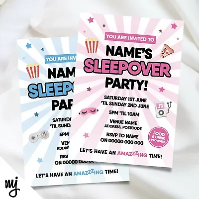 Personalised Sleepover Slumber Party Invitations For Boys/girls | Any Info! • £32.49