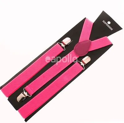 Unisex Novelty Fancy Dress Neon Pink Colour Clip-On Adjustable Braces Brand New • £3.89