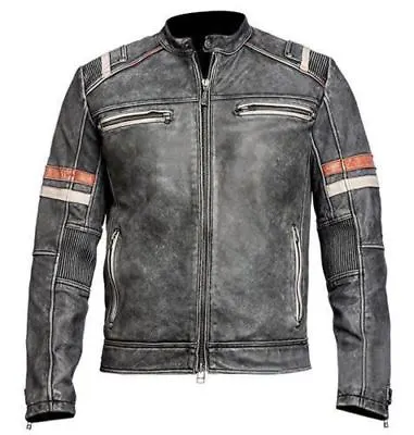 Men's Biker Vintage Motorcycle Cafe Racer Retro Moto Distressed Leather Jacket • $105.56