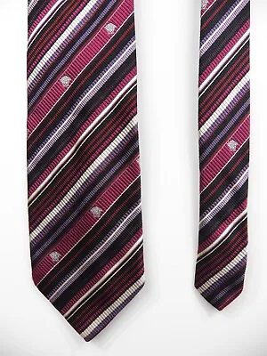 Versace Mens 100% Silk Tie Wine Red Purple Stripe Medusa Head Logo Made In Italy • $177.77