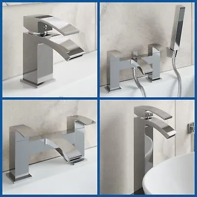 Modern Bathroom Tap Set Square Water Basin Mixer Bath Filler Shower Cloakroom • £31.61