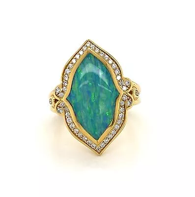 Kabana Diamond Fire Fire Opal 18k Yellow Floral Ring • $4999