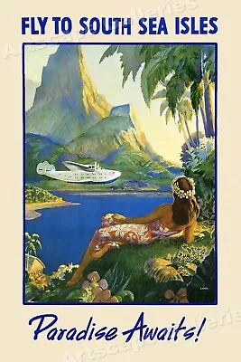 1940s Fly To The South Sea Isles Tropical Vintage Style Travel Poster - 20x30 • $18.95