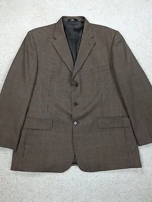 Haggar Sport Coat Mens 46R Brown Houndstooth Blazer Suit Jacket Wool 3 Button 46 • $34.94