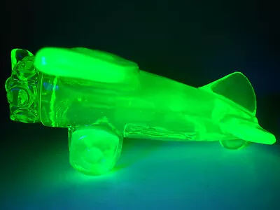 Green Vaseline Uranium Airplane Prop Plane Jet Glass Cessna High Wing Yellow Art • $29