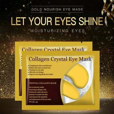 10 X Crystal 24K Collagen Eye Pads Gel Face Mask Wrinkle Moisturising Treatment • £3.99