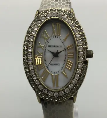 Heidi Daus Watch Women 28mm Gold Tone Bling Leather NEEDS REPAIR New Battery • $33.99