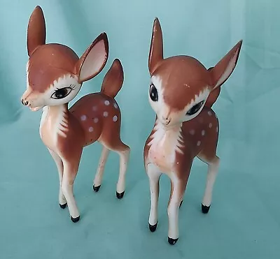 2 MCM 60's Vintage Hard Plastic Baby Deer Fawn Hong Kong Christmas Figures • $35