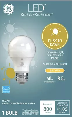 GE LED+ Dusk To Dawn Outdoor Light Bulb Soft White 8.5W 800 Lumen 60W Eq A19 E26 • $8.95