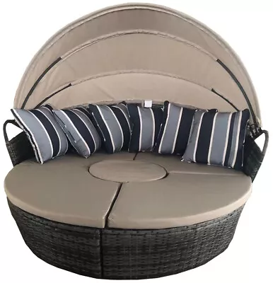 Outdoor Round Sofa Bed Patio Garden Daybed Furniture Set Sun Island Lounge GREY • £419.99