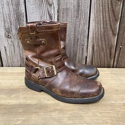 Men's Vintage HARLEY DAVIDSON Brown Square Toe Harness Boots 9M Biker • $39.99