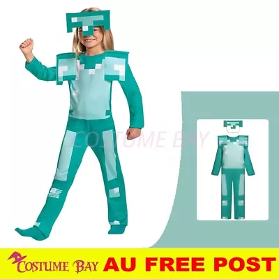 Kids Costume Minecraft Diamond Armour Cosplay Jumpsuit Fancy Dress  Book Week AU • $32.08