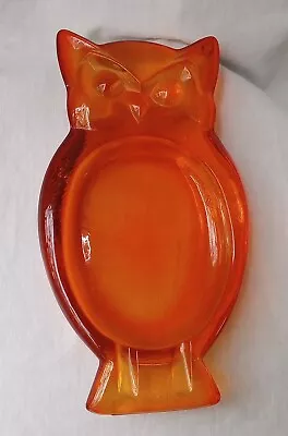 Viking Glass Vintage Persimmon Owl MCM Ashtray Trinket Orange Glass 8.5  • $42.99