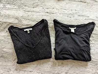 Lot Of 2 Black Blouses: Express W/ Dolman Sleeves Sz XS & H&M Shirt Pocket Sz XS • $5.99