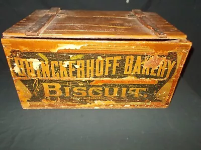 Vintage BRINCKERHOFF BAKERY BISCUITS Wood Crate W/ Lid • $24.99