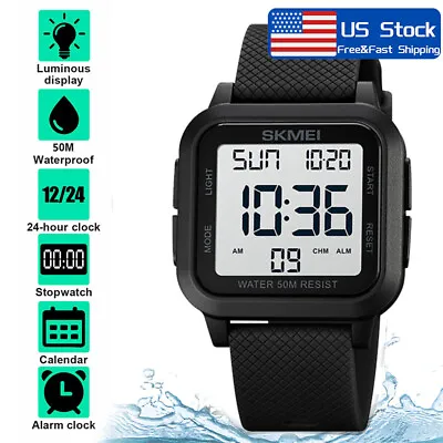 Waterproof Digital Sports Watch Military Tactical LED Backlight Wristwatch Men • $10.69