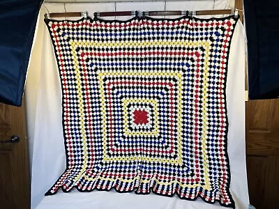 Vtg Granny Square Blanket Crochet Afghan Throw Multi-Colors 48  X 54  Beautiful! • $29