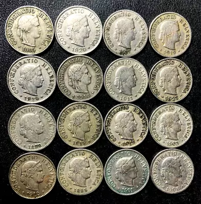 Old Switzerland Coin Lot - 1885-1927 - 16 VINTAGE Coins - Lot #A16 • $0.99