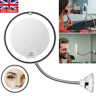 LED Light Up Mirror 10X Magnifying Shaving Makeup Mirrors Locking Suction Cup UK • £8.99