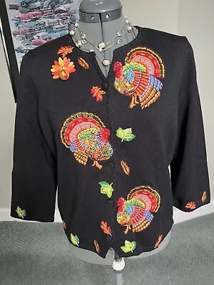 Michael Simon M L Embroidered Thanksgiving Turkey Sweater Cardigan Mothers Day • $110